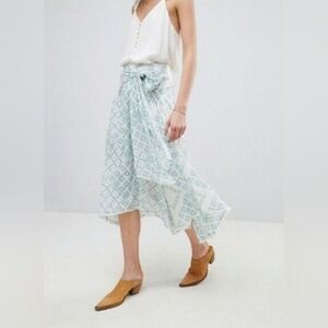 NWOT Cotton Assymetrical Blue and White Patterned Maxi Skirt